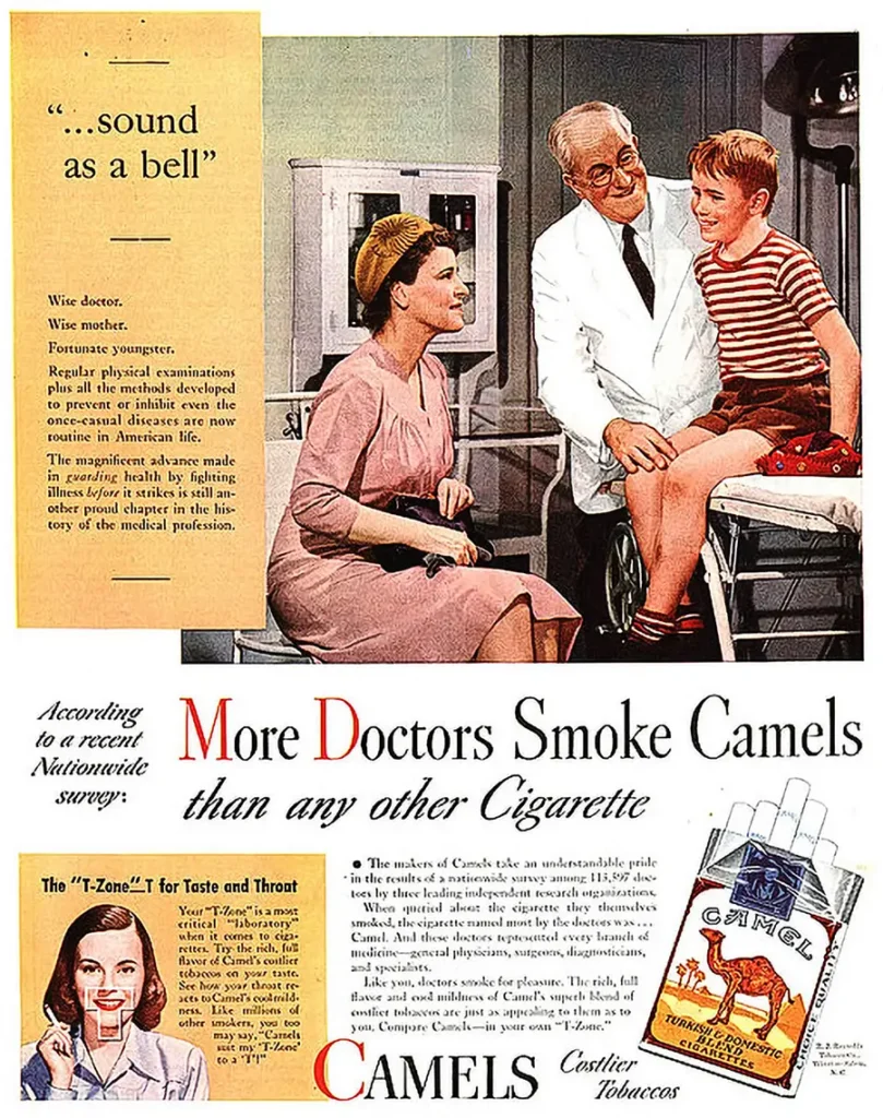 anúncio de cigarro de camelos de fumo do médico