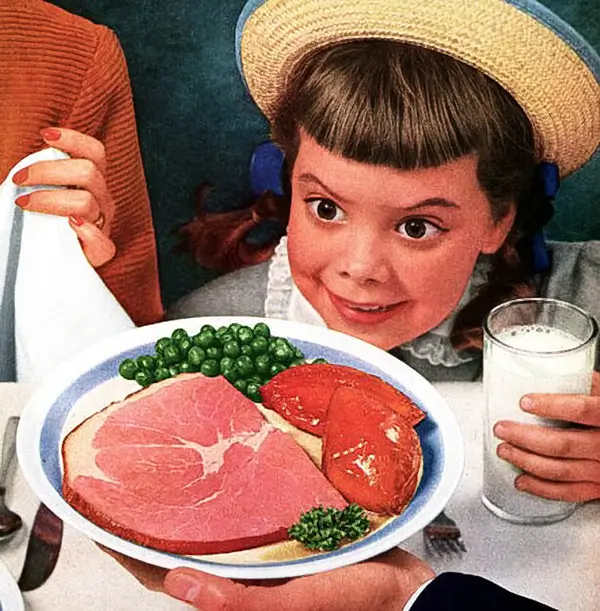 publicité de viande de fille vintage
