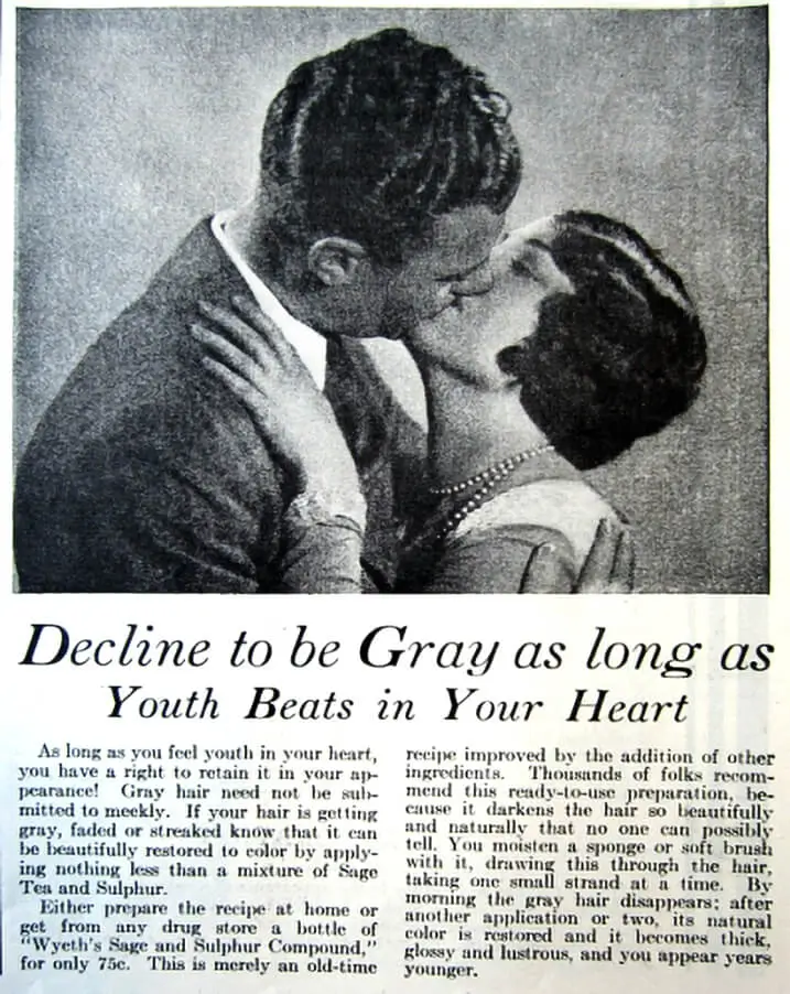 Anzeige für Wyeths Sage and Sulphur Compound, Oktober 1928 GoVeganWay.com